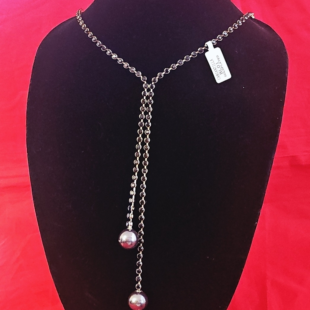 Joyas, Spain Black Rhinestones And Gold-Plated Long "Y" Necklace